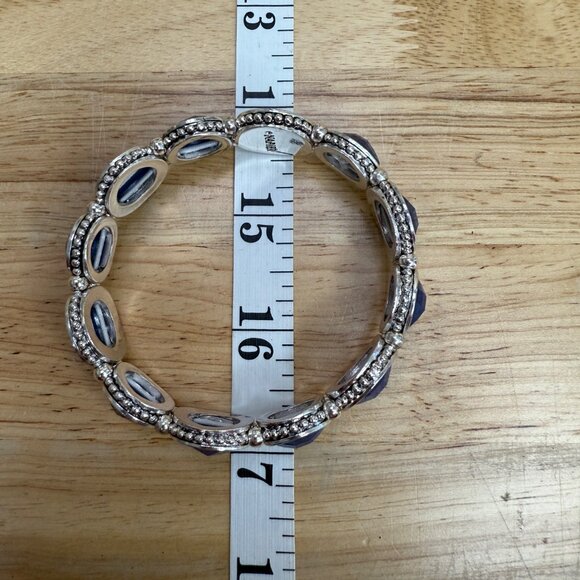 Napier Silver-Tone Stretch Bracelet With Faceted Blue Cabochon Accents - Picture 8 of 9
